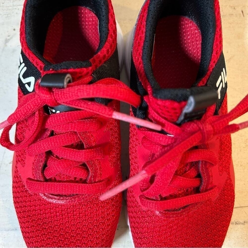 Kids Fila Sneakers, Red Mesh with Black Details, Lace Up, Size 11 - Picture 6 of 12